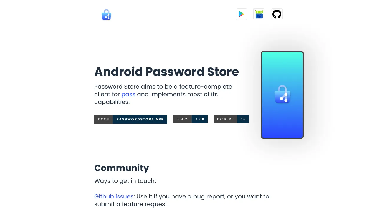 Screenshot of Android-Password-Store website