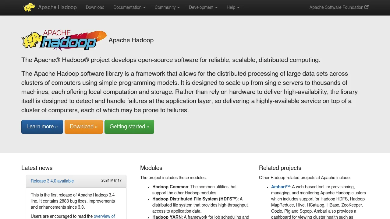 Screenshot of hadoop website