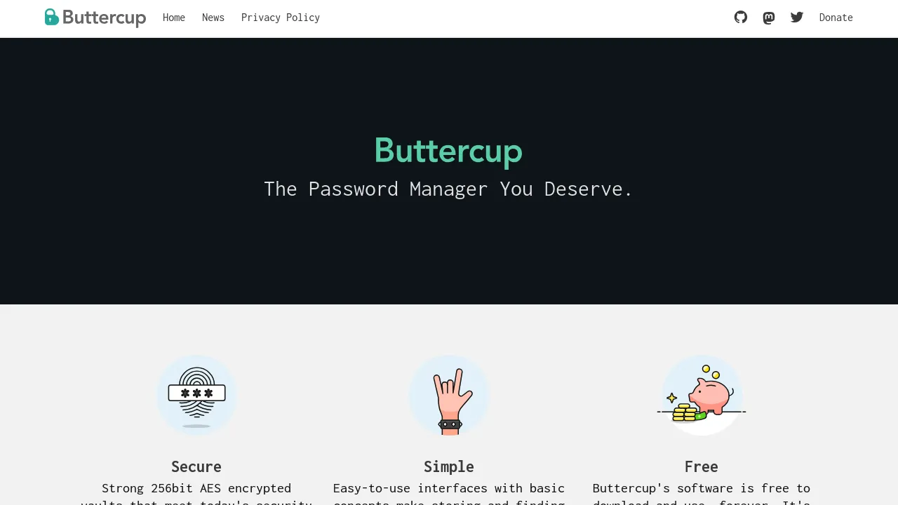 Screenshot of buttercup-desktop website