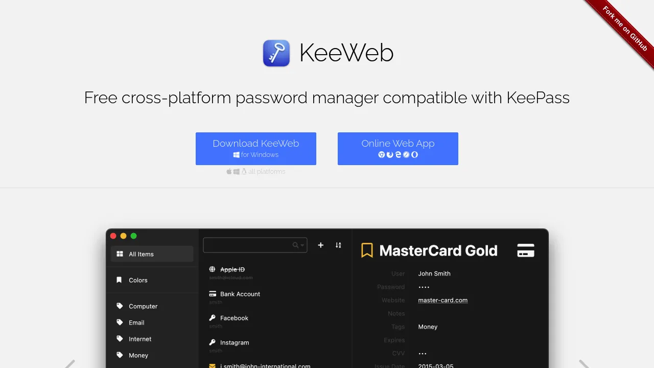 Screenshot of keeweb website