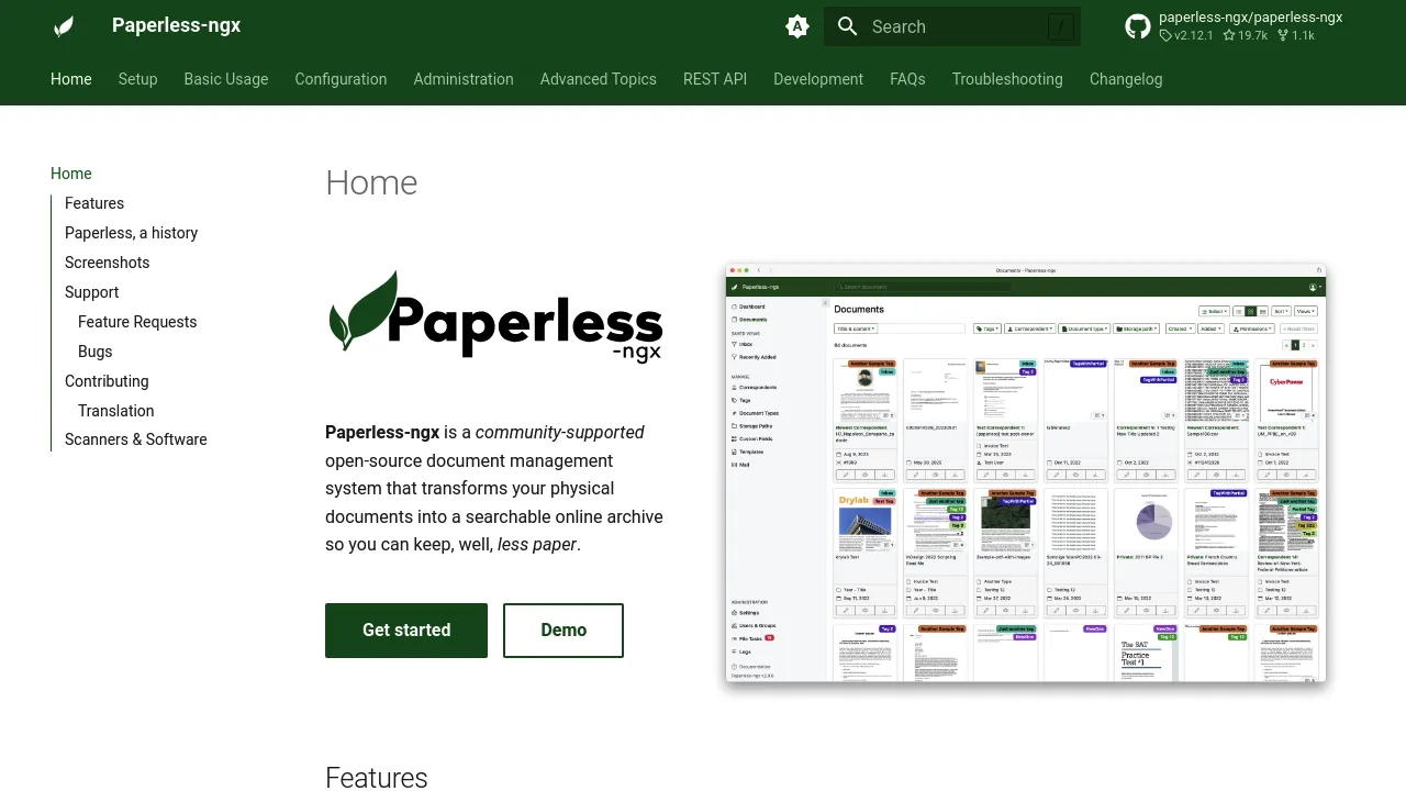 Screenshot of paperless-ngx website