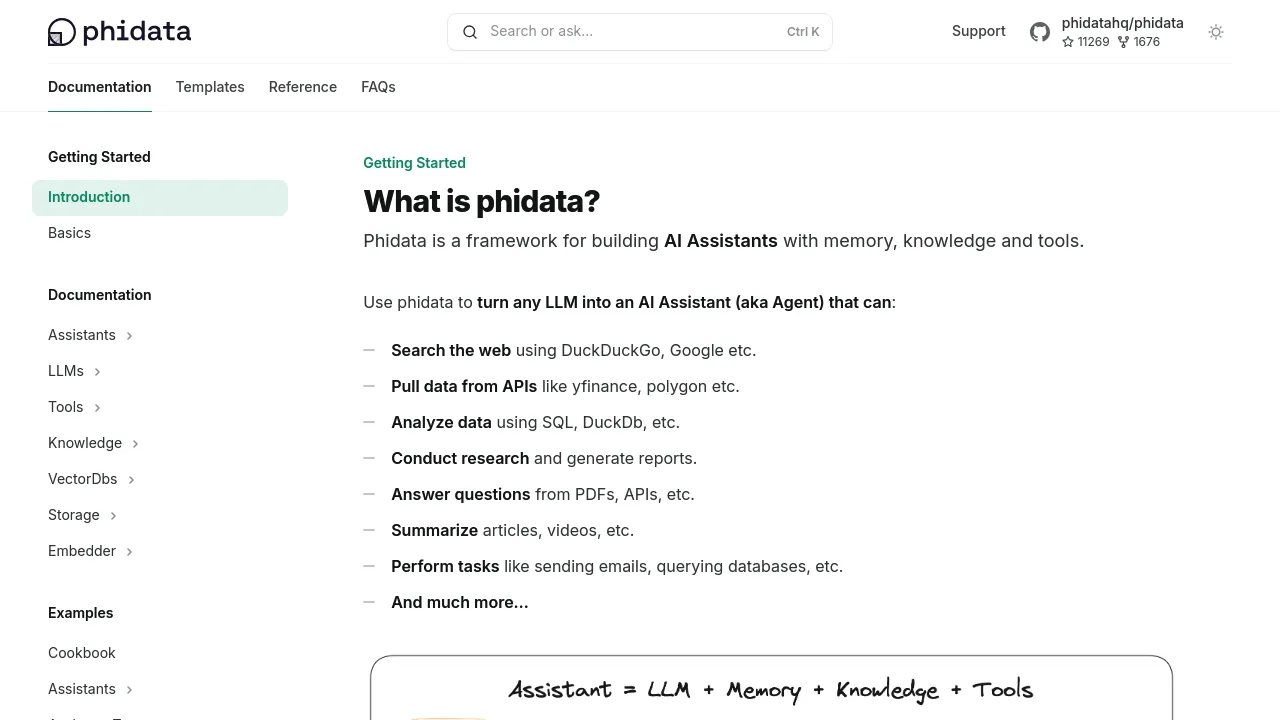 Screenshot of phidata website