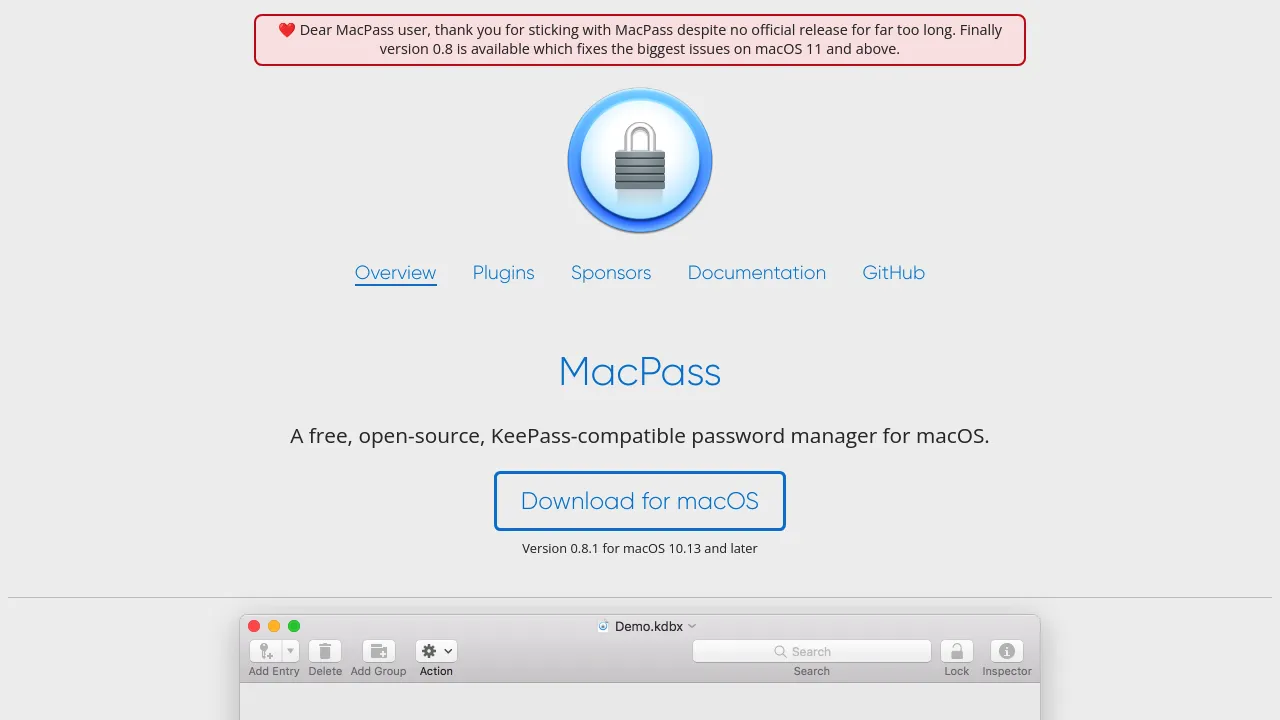 Screenshot of MacPass website