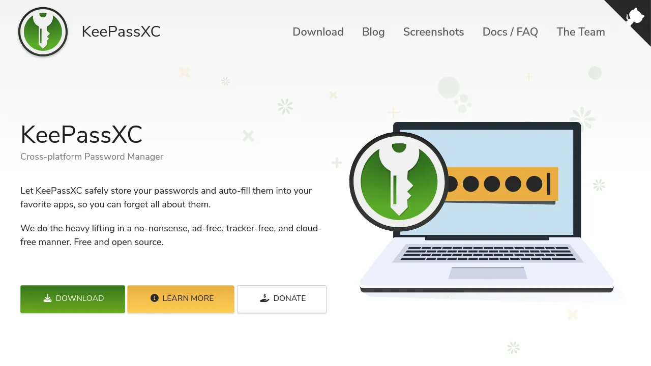 Screenshot of keepassxc website