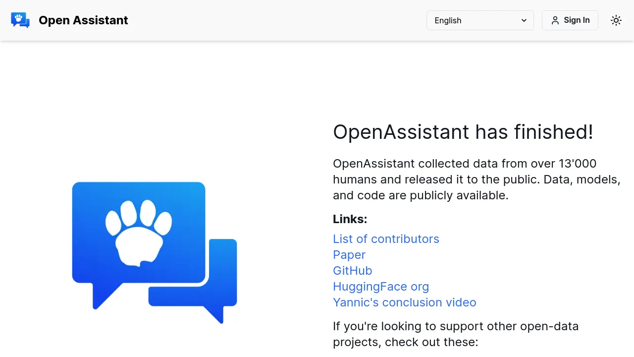 Screenshot of Open-Assistant website