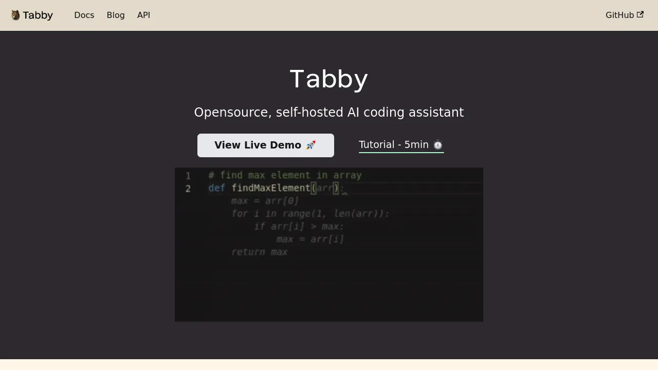 Screenshot of tabby website