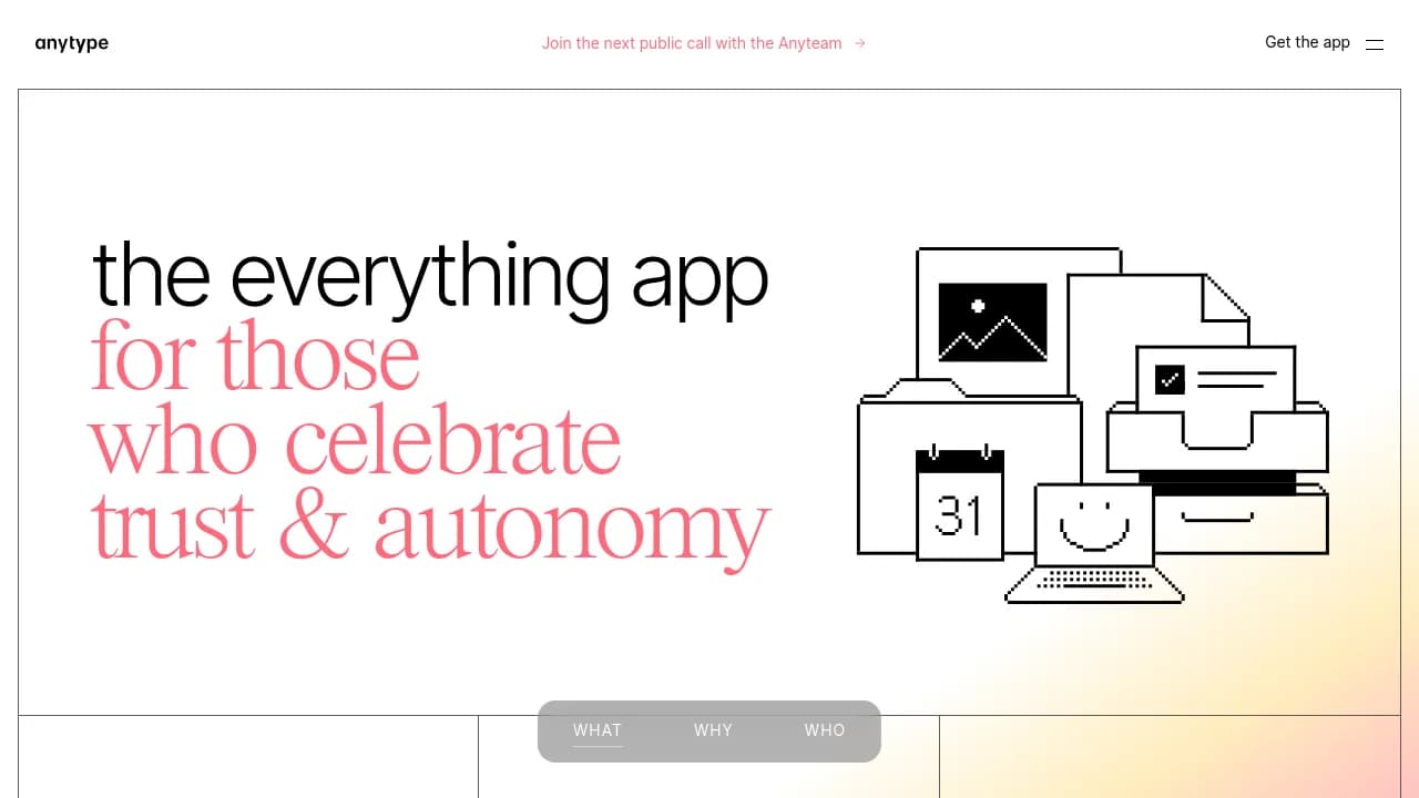 Screenshot of anytype-ts website