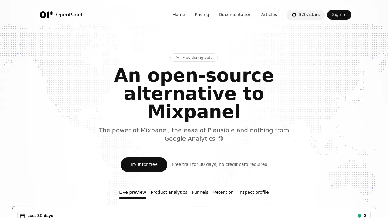 Screenshot of openpanel website