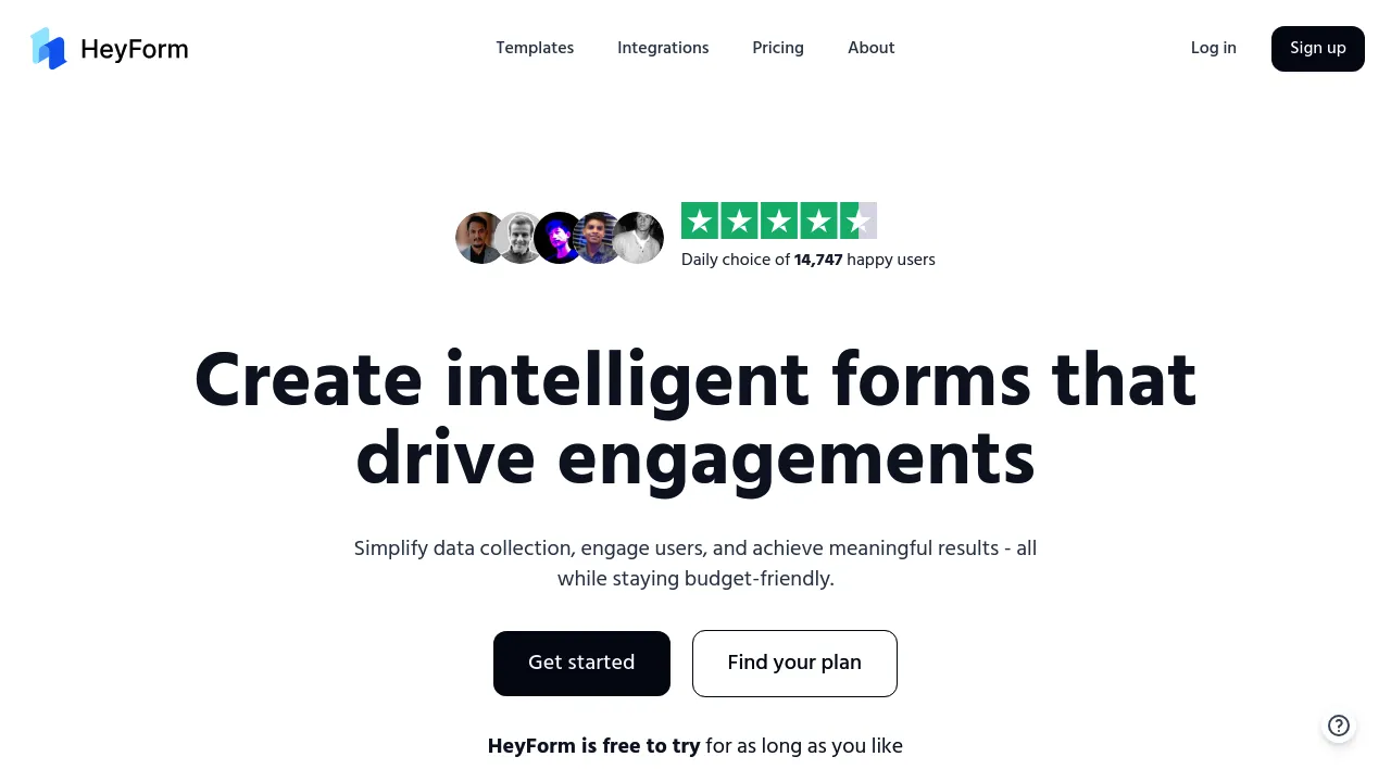 Screenshot of heyform website