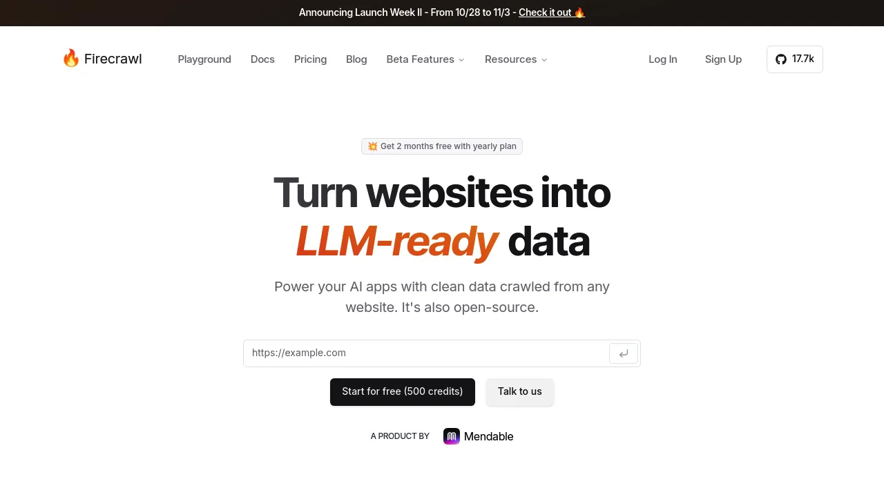 Screenshot of firecrawl website